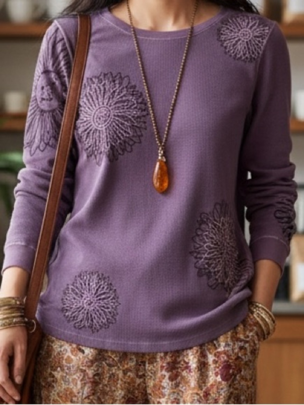 Coldwater Creek | Poetry Edit | Textured Floral Thermal | Embroidered Garden